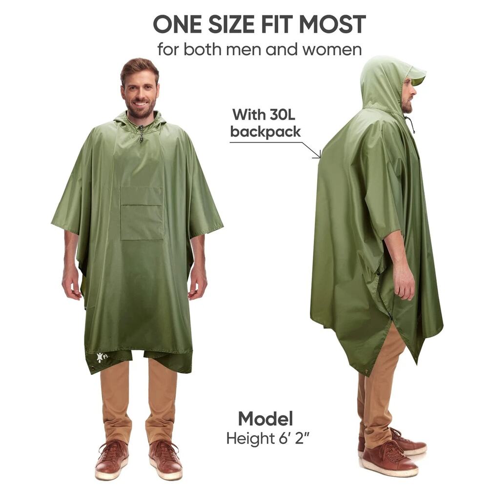 Hooded Rain Poncho for Adult with Pocket, Waterproof Lightweight Unisex Raincoat